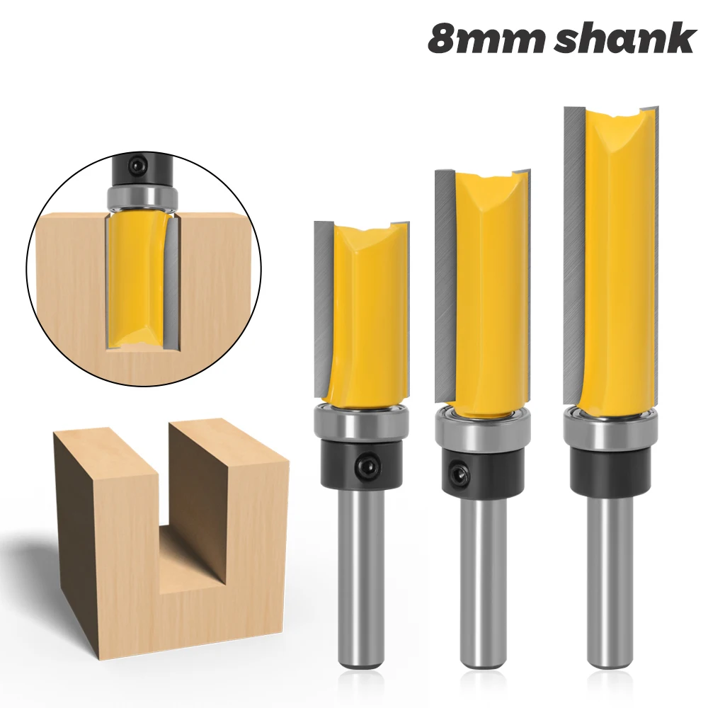 

1-3pcs 8mm Shank Flush Trim Router Bit Pattern Bit Top Bottom Bearing 5/8" Blade Template Wood Milling Cutter Carpenter