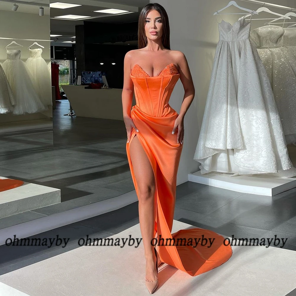 Orange Prom Dress Slit Corsets Prom Dresses Orange Gown Dress Orange Prom Gowns Prom