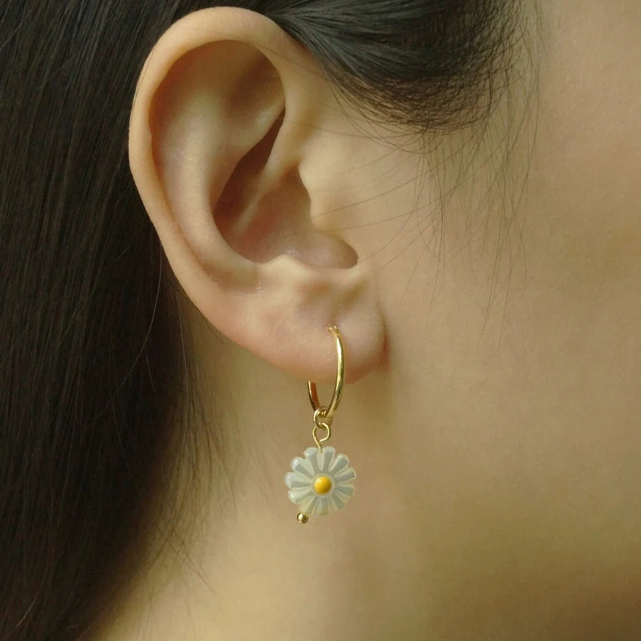 보헤미안 수제 천연석 비즈 후프 귀걸이 여성을위한 골든 컬러 스테인레스 스틸 서클 Huggie Hoops Jewelry Bijoux