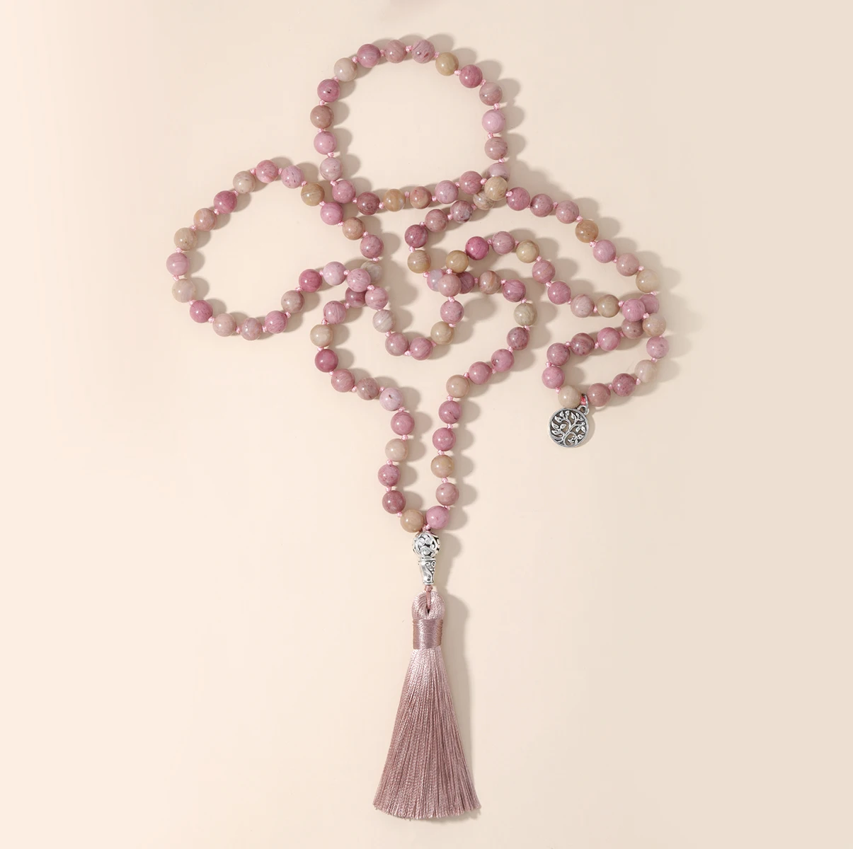 

OAIITE 8mm Rhododendron Necklace for Women Natural Stone Pink Rhodochrosite Necklace Meditation Prayer Handmade Jewelry Gift
