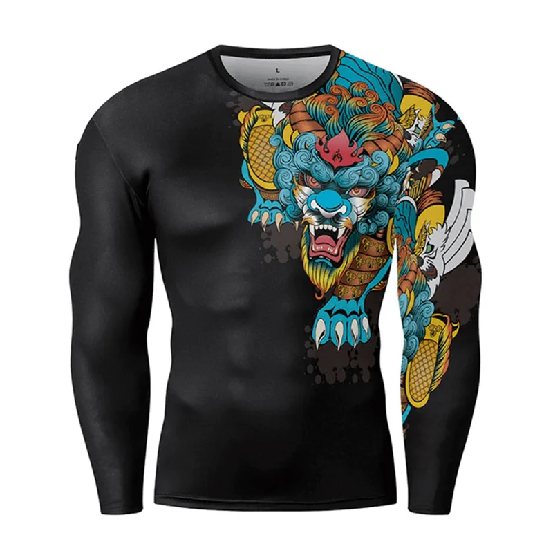 Japanese Samurai Style T-Shirt For Men 3D Long Sleeve Top Gym Fitness T-Shirts Oversized Tee Shirt Men Sports Running Clothing