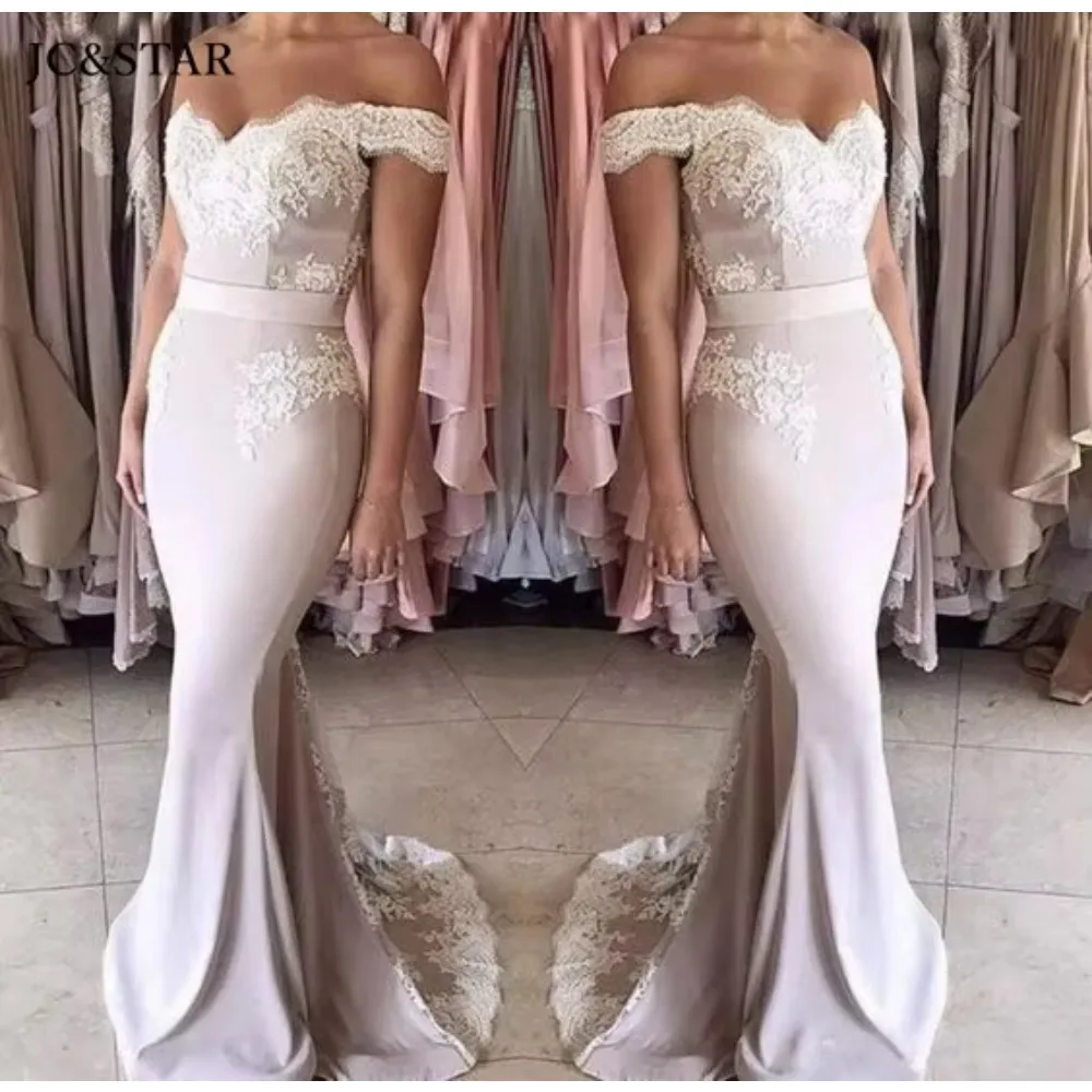 Pink Lace Satin Mermaid Bride Dresses Sexy V-neck Off The Shoulder Wedding Party Dress Long Beautiful Vestido De Gala Custom