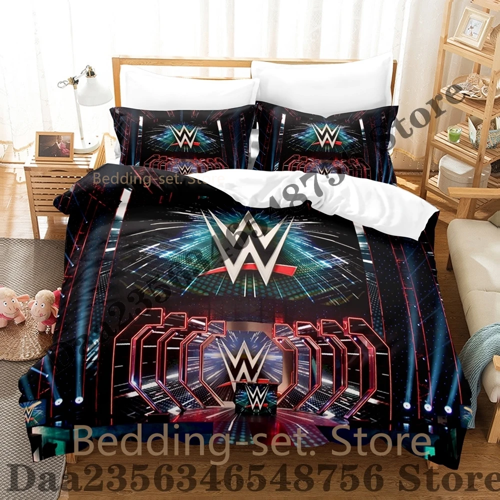 Cool Wrestling Sports W-Wwe Bedding Set Single Twin Full Queen King Size Bed Set Adult Kid Bedroom Duvetcover Sets Anime Bed 4