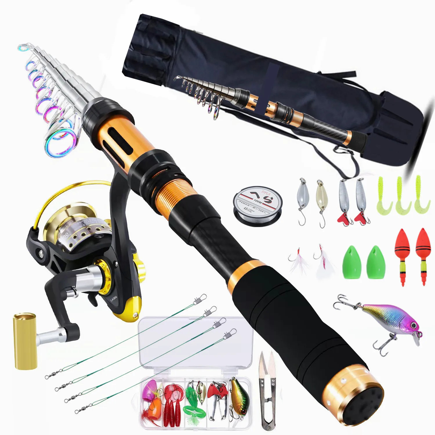 BNTTEAM Telescopic Fishing Rod and Spinning Reel Combo Set with Line Lures  Kit Accessories Suitable for Kids Men Women Beginners