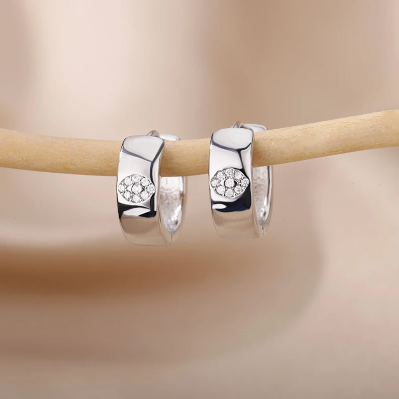 Zircon Geometric Hoop Earrings for Women Stainless Steel Silver