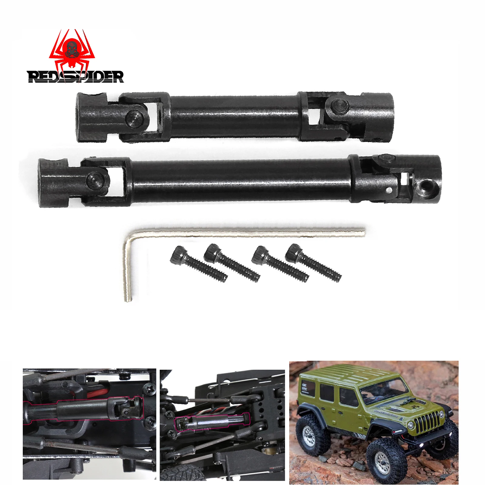 RED SPIDER 2 Stücke Stahl Getriebe Antriebswelle für Axial SCX24 Chevrolet Wrangler Bronco 1/24 RC Crawler Auto Lkw Modell Teile