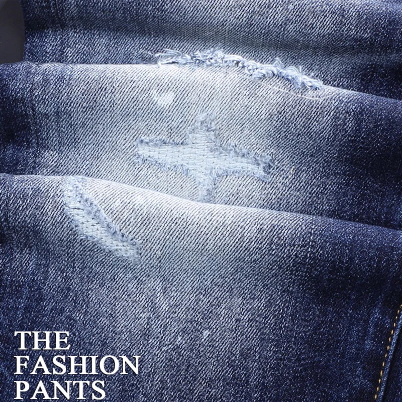 Fashion Vintage Trousers Men Jeans High Quality Retro Blue Elastic Slim Fit Ripped Jeans Men Patched Designer Brand Pants Hombre