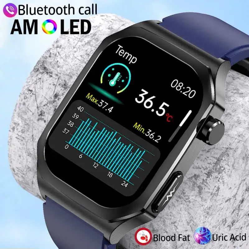 Termometro Smart Watch Blood Sugar Blood Lipid Acido Urico Health Monitor Ecg + Ppg Smartwatch 368*448 Hd Amoled Bluetooth Call Sos