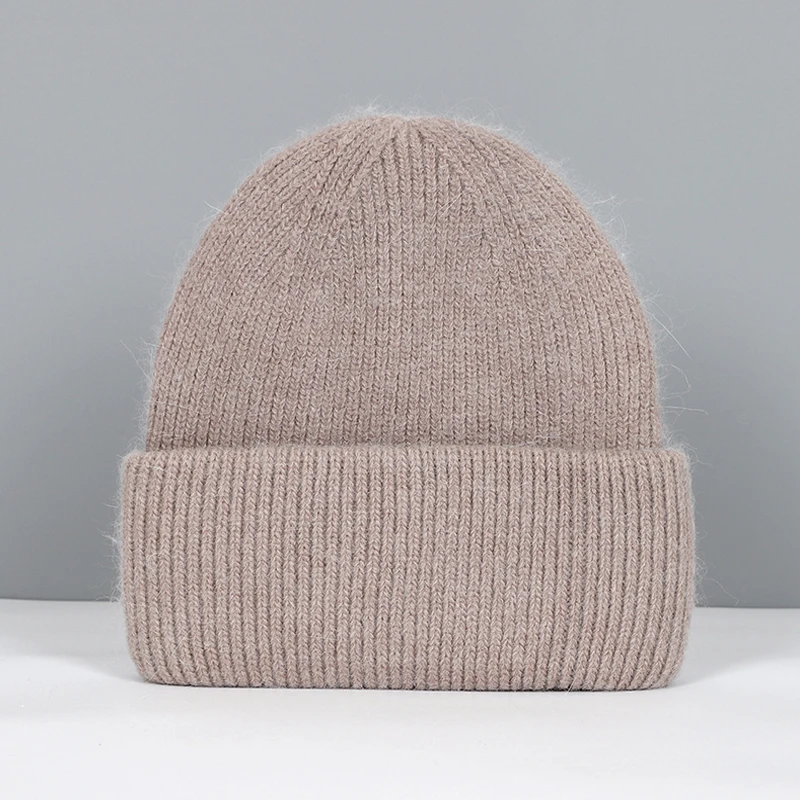 Women's Fashionable Real Rabbit Fur Winter Beanie - Warm and Stylish Solid Hat