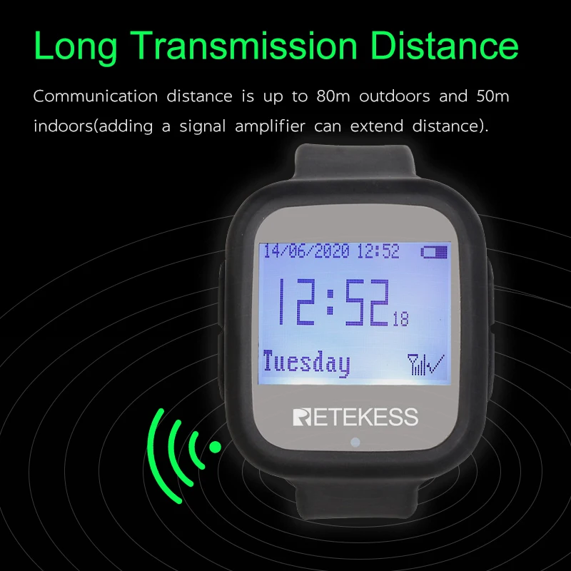 Wireless Calling System Retekess 5Pcs TD106 Wireless Waterproof Watch Receiver Restaurant Pager Waiter Calling 433MHz For Customer Cafe Service