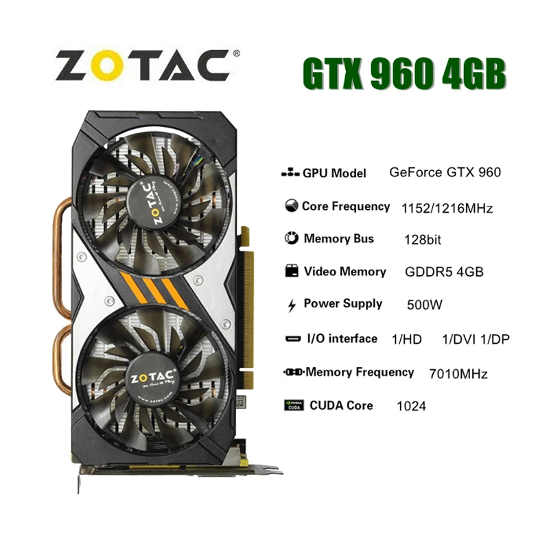 PC/タブレット PCパーツ Used ZOTAC GTX 960 4GB 128bit GAMING Video Cards GTX960 4G GPU Graphic Card  GDDR5 PCI Express 3.0 16X