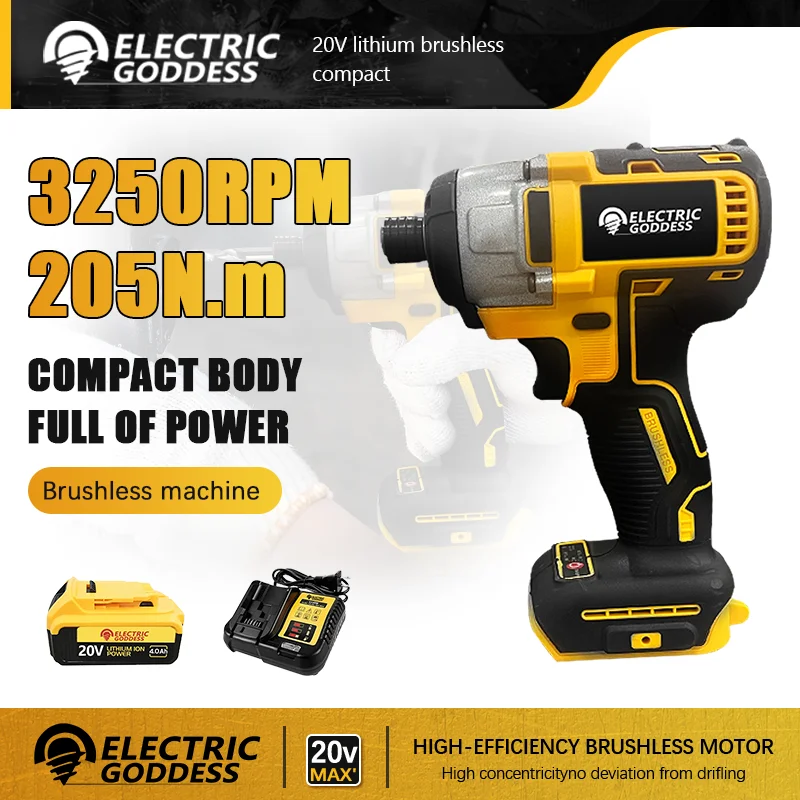 Electric Goddess DCF887 205N.M Electric drill tools Impact driver cordless Brushless motor Power tool For Dewalt 20V Battery