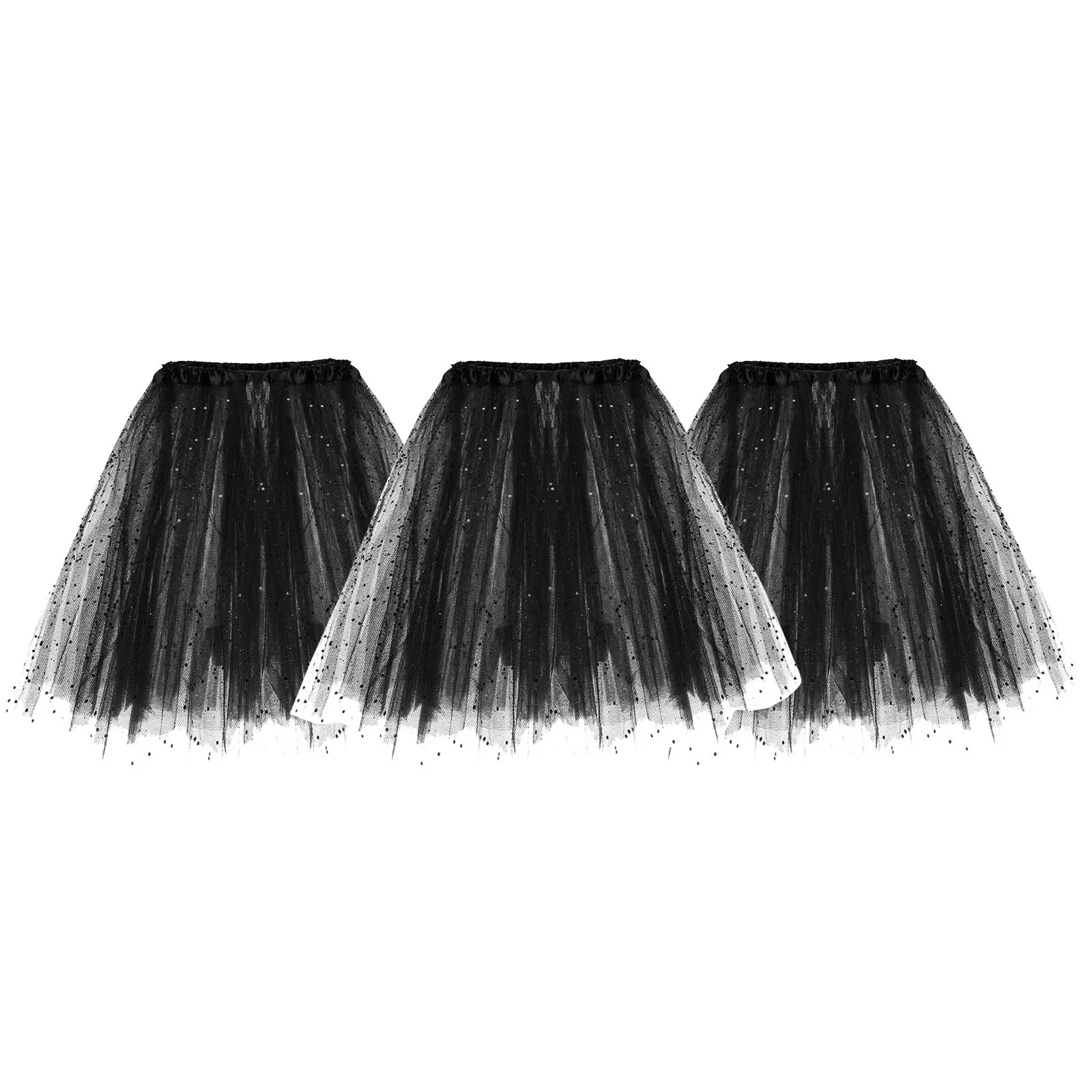 

3Pcs Women's Lace Up Mesh Tutu Skirt Vintage Multi-Layered Petticoat Puffy Tulle Party Mini Skirts Stretchy Dancing Ballet Skirt