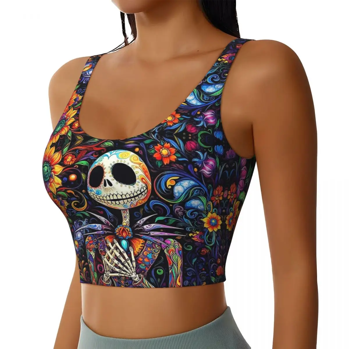 Nightmare Before Christmas Flower Workout Crop Tank Tops Women's Yoga Sports Bras