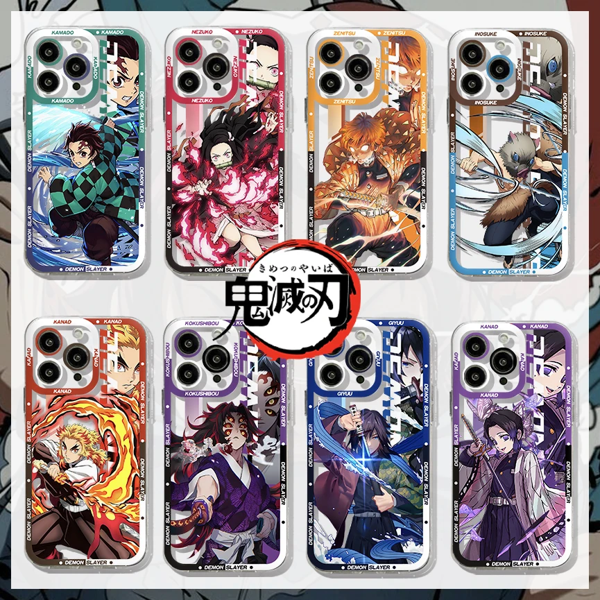 Japan Anime Demon Slayer Phone Case For iPhone 15 14 13 12 Mini 11 Pro Max X XR XS 7 8 SE20 Plus Soft Silicone Transparent Cover neon fluorescent cartoon phone case for iphone 11 pro xr x xs max 7 8 plus se 2 2020 cute anime cases soft silicone clear cover