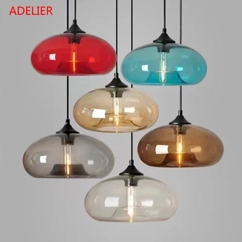 

Multicolor Retro Glass Chandeliers Industrial loft Pendant Lights Living Dining Room Cafe Ceiling HangLamp Decor Light Fixtures