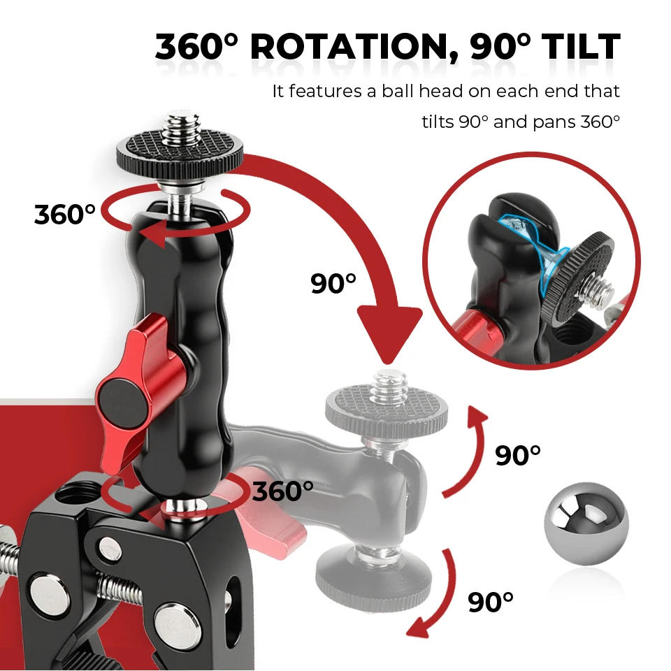 Super Clamp Camera Clamp Mount Monitor 360° Ballhead Magic Arm Ball Head Adapter