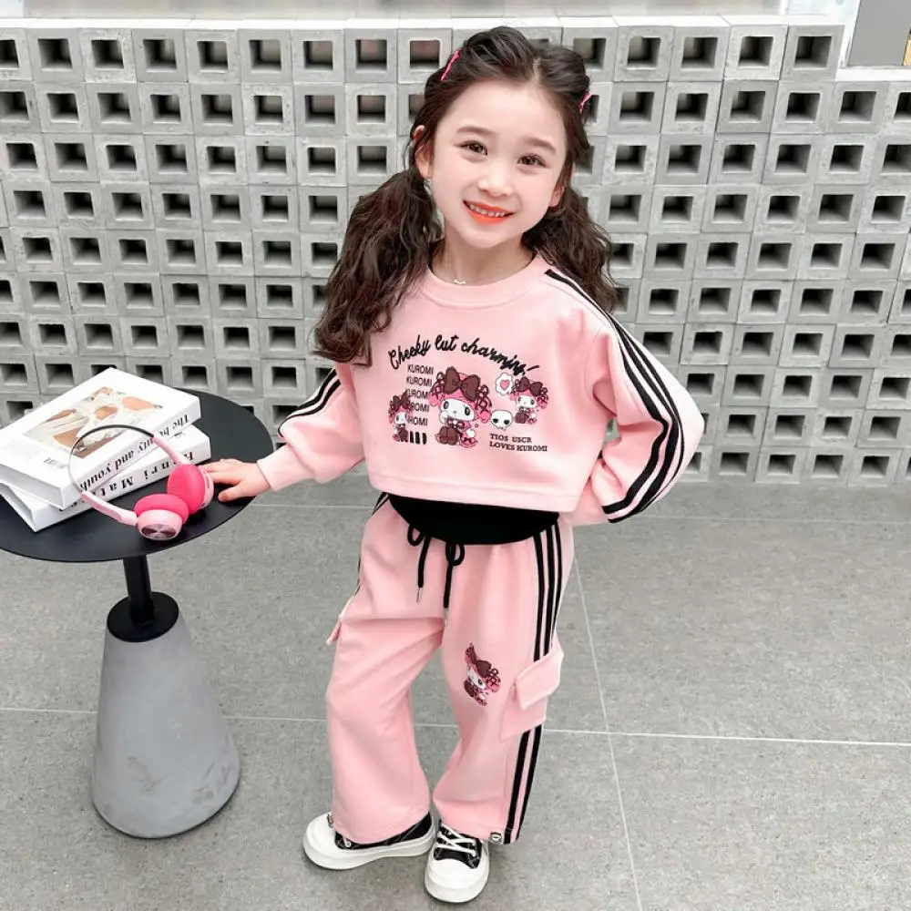 Sanrio My Melody Kuromi Sweatshirt Set Spring Autumn Cute Casual Relaxed Girls Long Sleeved Suit Kawaii Children Clothing Gifts 2