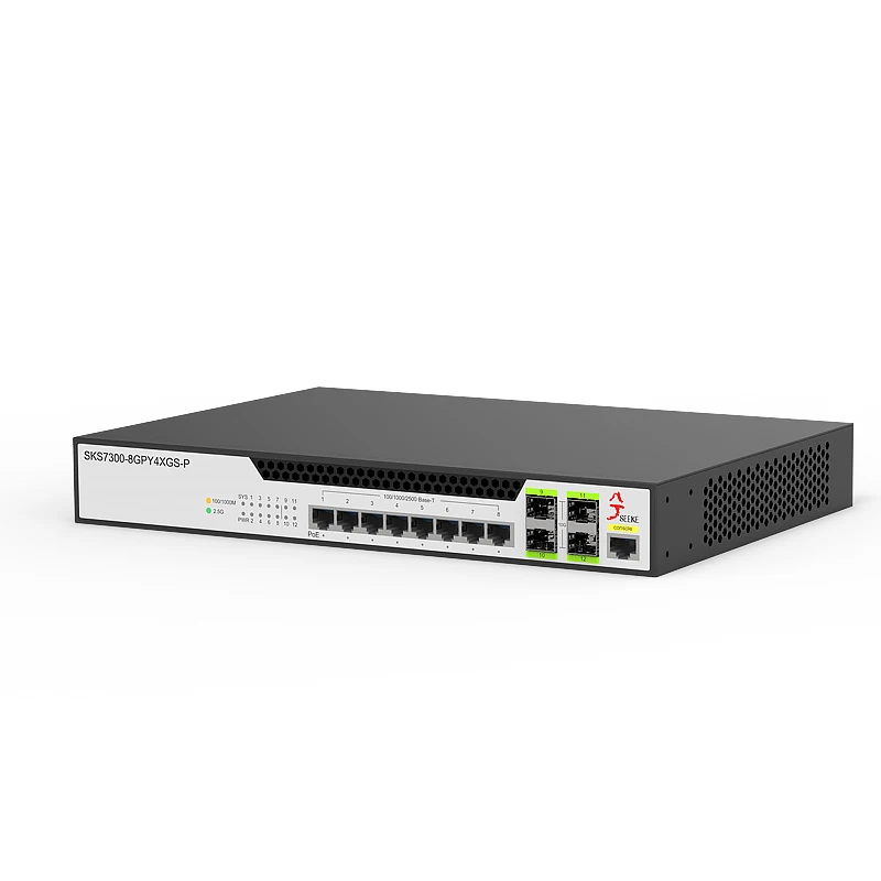 XikeStor 12 Ports Layer2 Managed PoE hub,8 2.5G poe RJ45 +4 10G SFP+ Ports WEB/CLI Management Port Aggregation VLAN Division