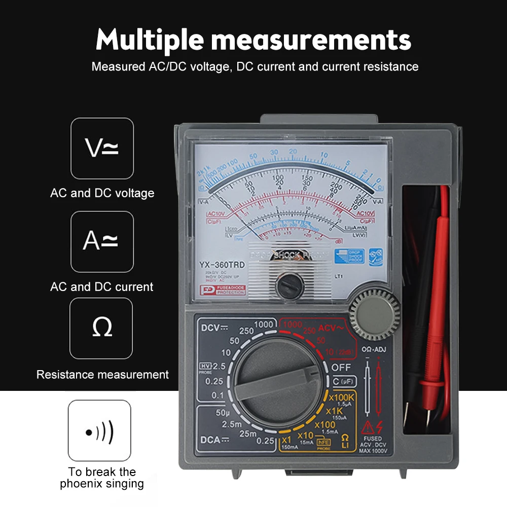 YX-360TRD Analog Multimeter with Test Probe AC/DC Voltage Current Pointer Multi Meter Tester High Precision Diode Ohm Tester images - 6