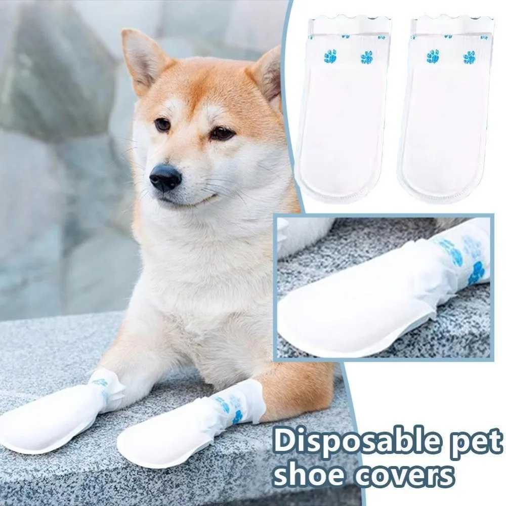 20Pcs Adjustable Straps Dog Boots Dustproof Disposable Dog Paw Protection Foot Covers Non-woven Fabric Pet Supplies