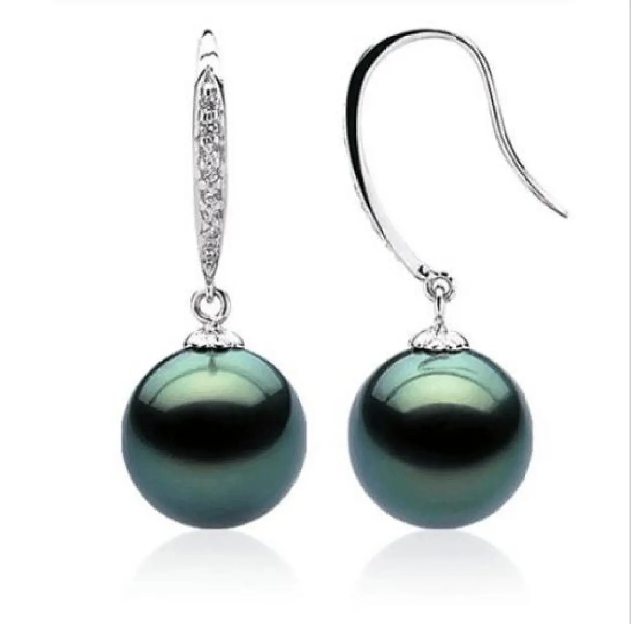 

HUGE 10-9MM NATURAL SOUTH SEA GENUINE BLACK GREEN PEARL EARRING