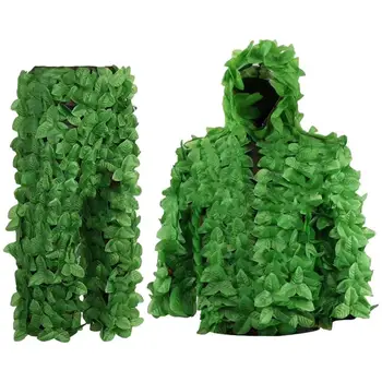 Outdoor Camouflage Clothes Jungle Suit CS Training Leaves Clothing Hunting Suit Pants Hooded Jacket Universal Camo Set 2
