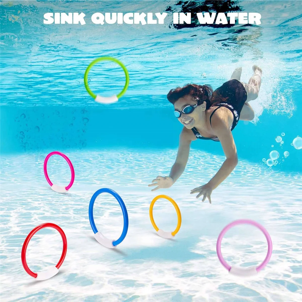 BAAU 16PCS Pool Toys, Colorful Pool Rings for Kids, Underwater Training, Swimming Dive Ring Toy for Kids