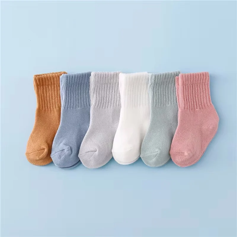 Newborn Baby Socks Boys Girls Cotton Solid Soft Infant Girl Boy Toddler Sock Spring Autumn 0 to 12 Month 6Pairs/lot baby socks