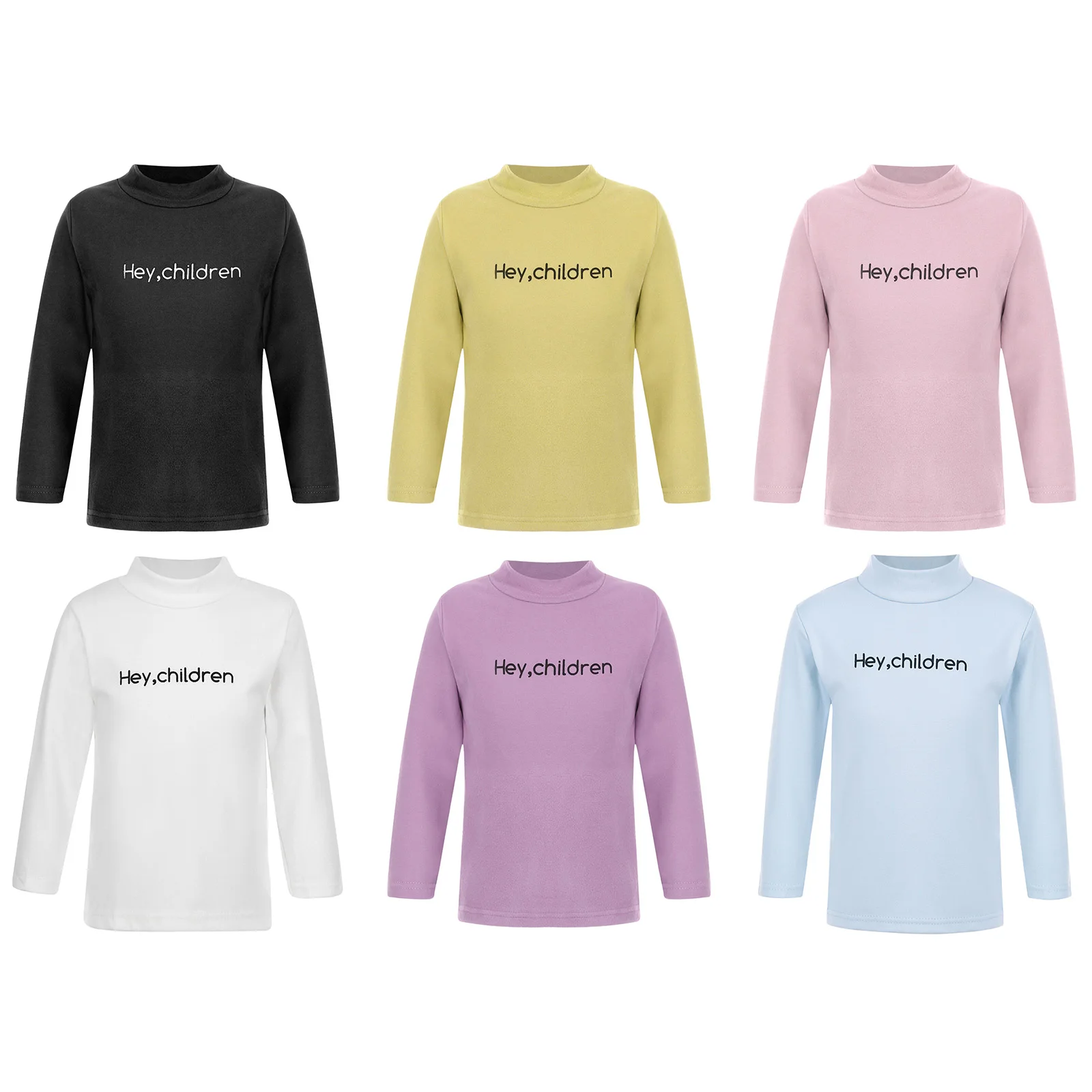 Spring Autumn Kids Girls Boys Base T Shirt Thermal Tops Letter Printed High Neck Long Sleeve Pullover Sweatshirt Casual T-shirts