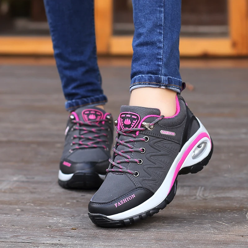 Autumn Women air cushion Outdoor Leather Trekking Hiking Shoes Woman Mountain Sneakers Treking Walking Camping Trail Climbing 5