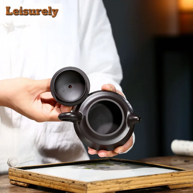 140ml Creative Yixing Purple Clay Teapots Master Handmade Circle Pot Raw Ore Black Mud Tea Maker Kettle Zisha Tea Set Ornaments