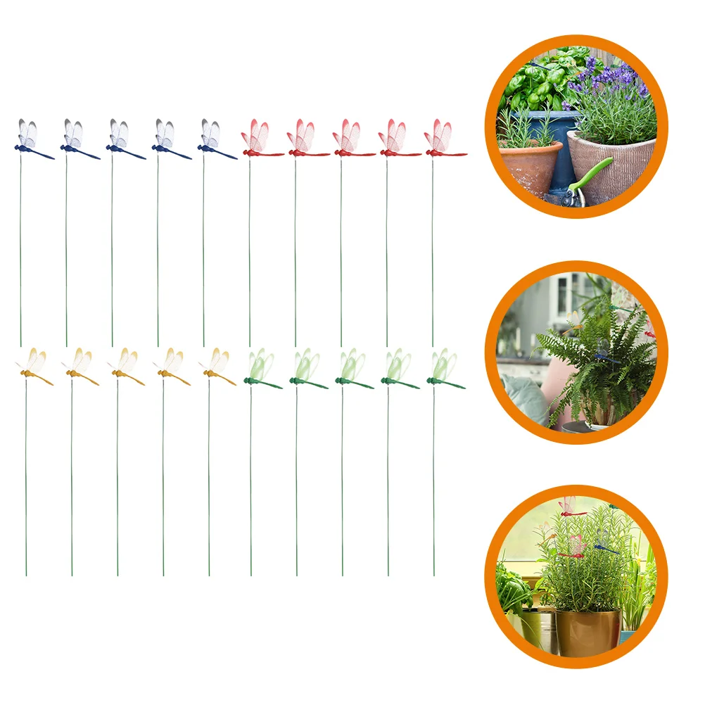 

20 Pcs Garden Dragonfly Stake Simulation Insert Outdoor Decoration Flowerpot Artificial Stakes Sticks