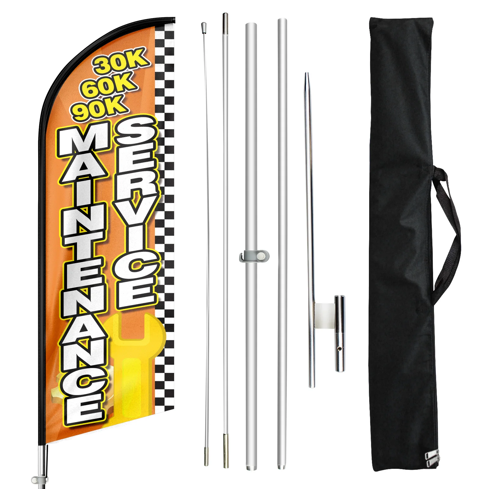 1 Piece Promotional Feather Flag Advertising Banner Maintenance Service 7.6Ft✖2.1Ft with Pole Kit and Ground Stake Carry Bag |
