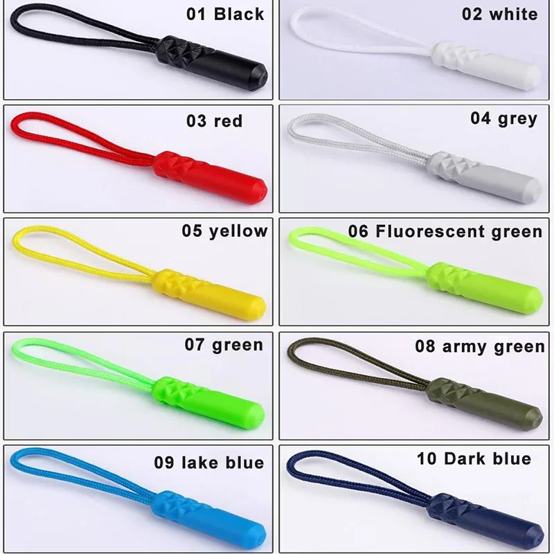 Zippers Pull Puller End Fit Rope Zipper Pull Replacement Zipper Tab Tag Cord Extension Fixer Backpack Suitcase Cord 10Pcs