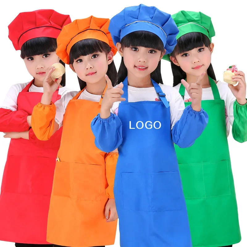 Children's Apron Three-Piece Set Nursery Art Museum Kids Drawing Clothes Advertising Apron Printed Text