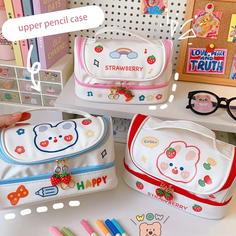 

Kawaii Strawberry Rabbit Pencil Bag Pen Cases High Capacity Pencils Pouch School Stationery Storage Bag Children Girls Gifts
