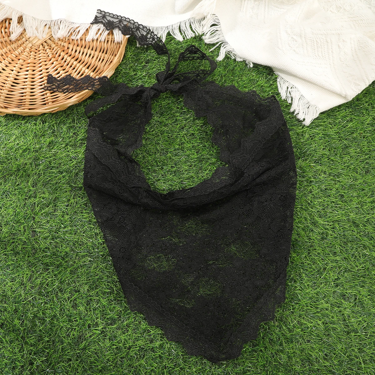 AWAYTR Sommer Weiß Gewebt Blumen Spitze Haar Schal Wraps Frauen Retro Dreieck Kopftuch Hut Reise Foto Stirnband Haar Zubehör – Detail 2