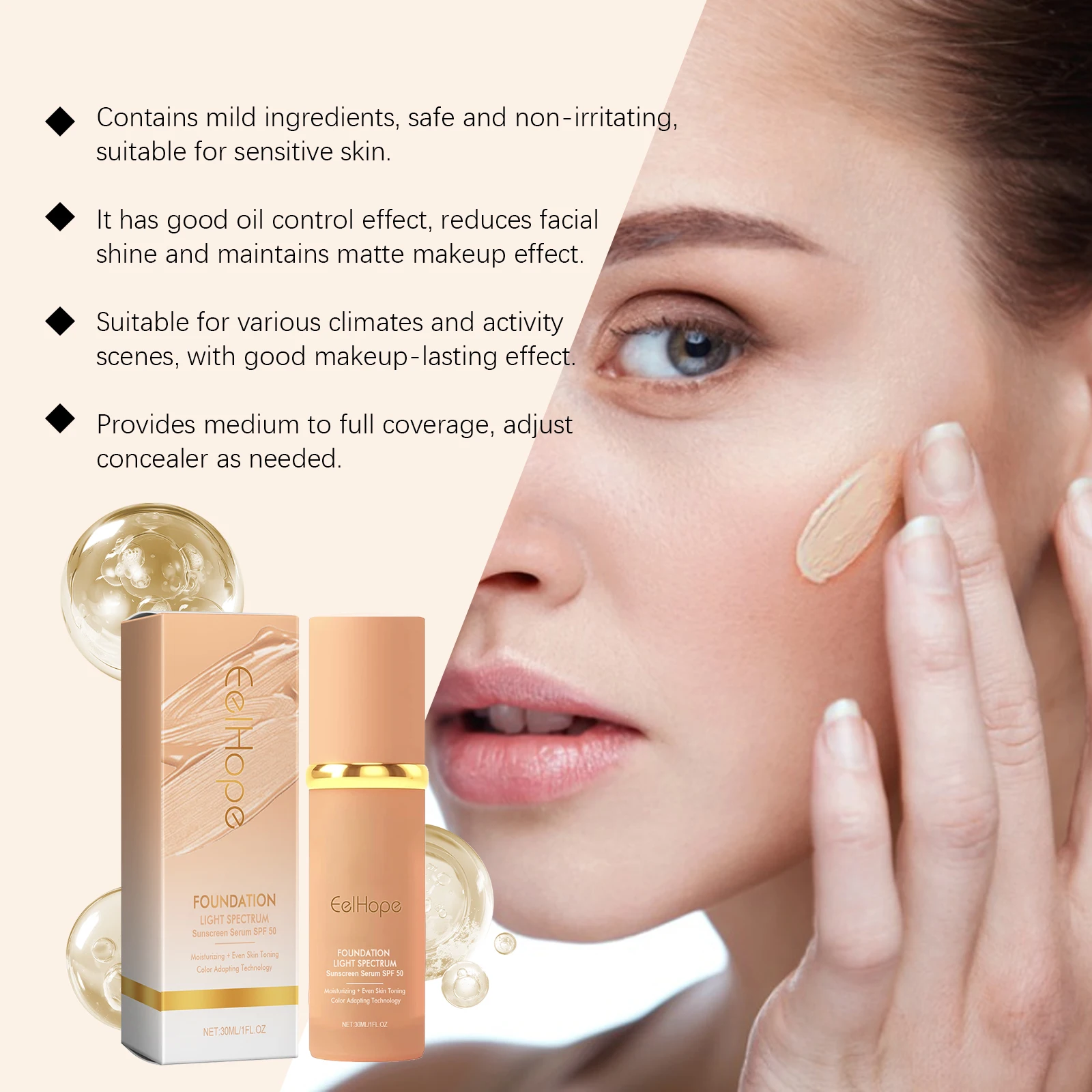 Foundation Liquid Sunscreen Concealer Waterproof Lasting Full Coverage Discoloration Foundation Even Skn Tone Natural Cosmetics 6