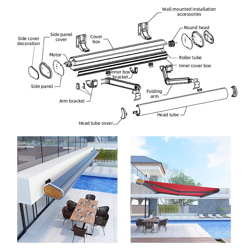 Outdoor Electric Full Box Awning with Intelligent Remote Control Automatic Teles