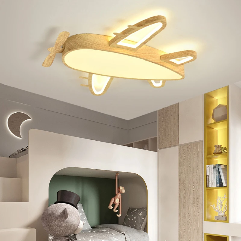Children's Room Ceiling Lights Walnut Solid Wood Texture Airplane Light ...