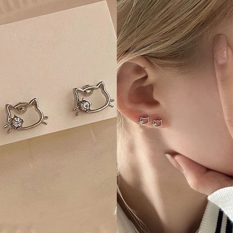 

Женские серебряные милые блестящие циркониевые Серьги Hello Kitty, новые милые изысканные серьги для студентов