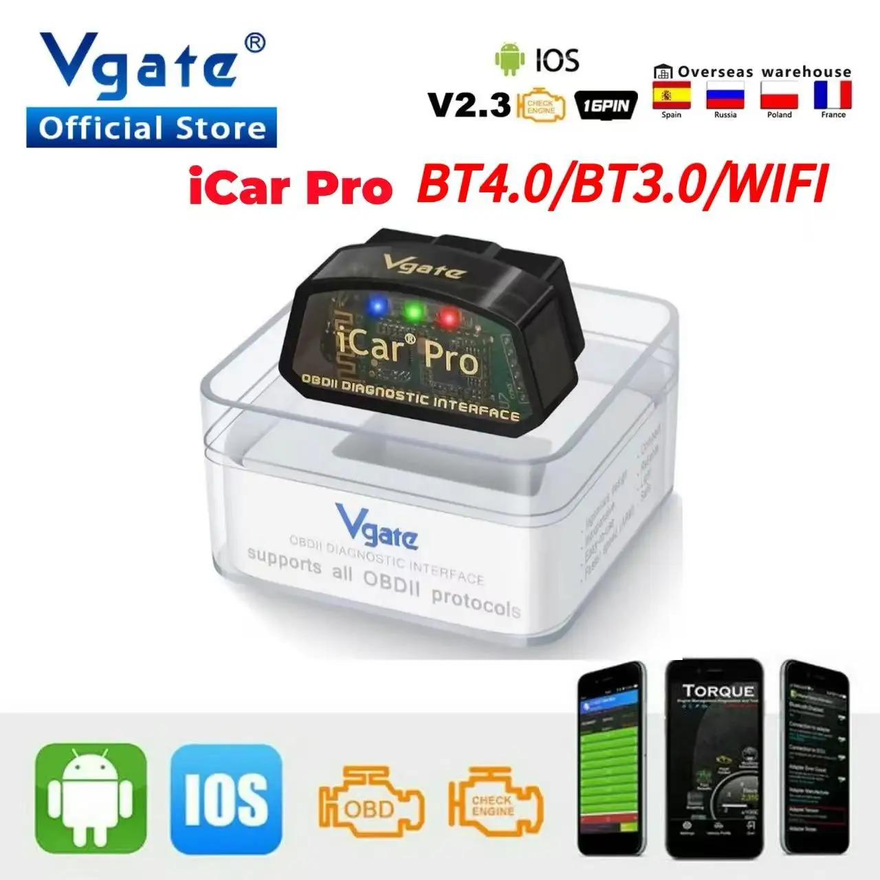 Escáner Vgate iCar Pro ELM327 WIFI OBD2 para IOS/Android BT 4.0 BT 3.0 ELM 327 OBD 2 Herramienta de diagnóstico para automóvil, lector de códigos.
