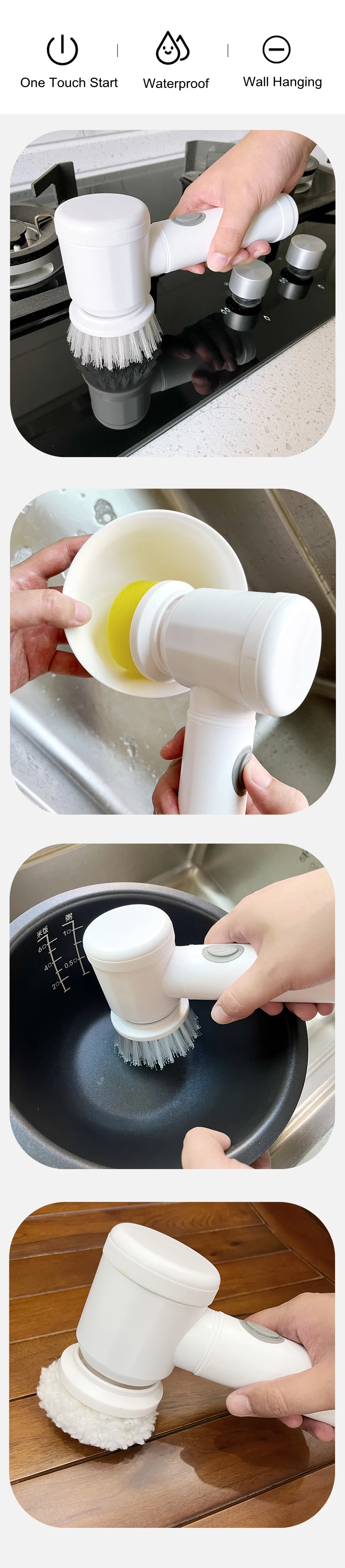 Wireless electric home, kitchen, bathtub cleaning brush