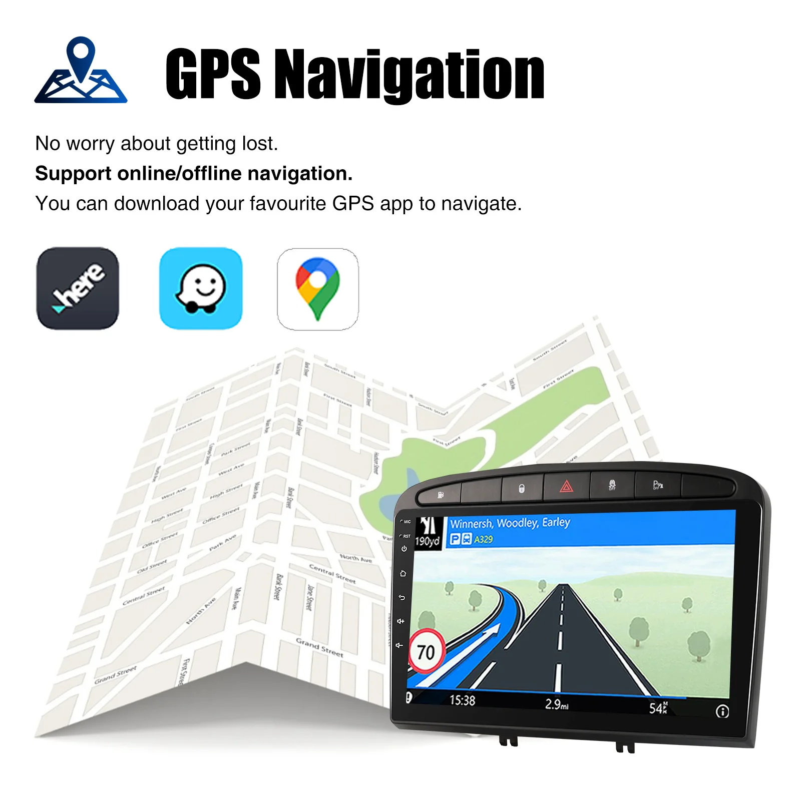 ESSGOO Android 14 Car Stereo Multimedia Player Radio 9" For Peugeot 408 308 2007-13 Carplay Android Auto GPS Navi Wifi RDS SWC