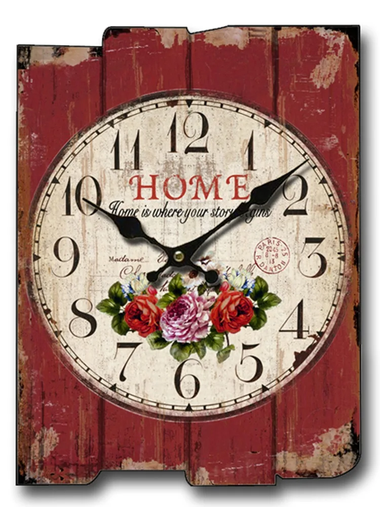 Large Square Wall Clock Retro Wood Vintage Clocks Color:A-94;Sheet Size:30X40CM
