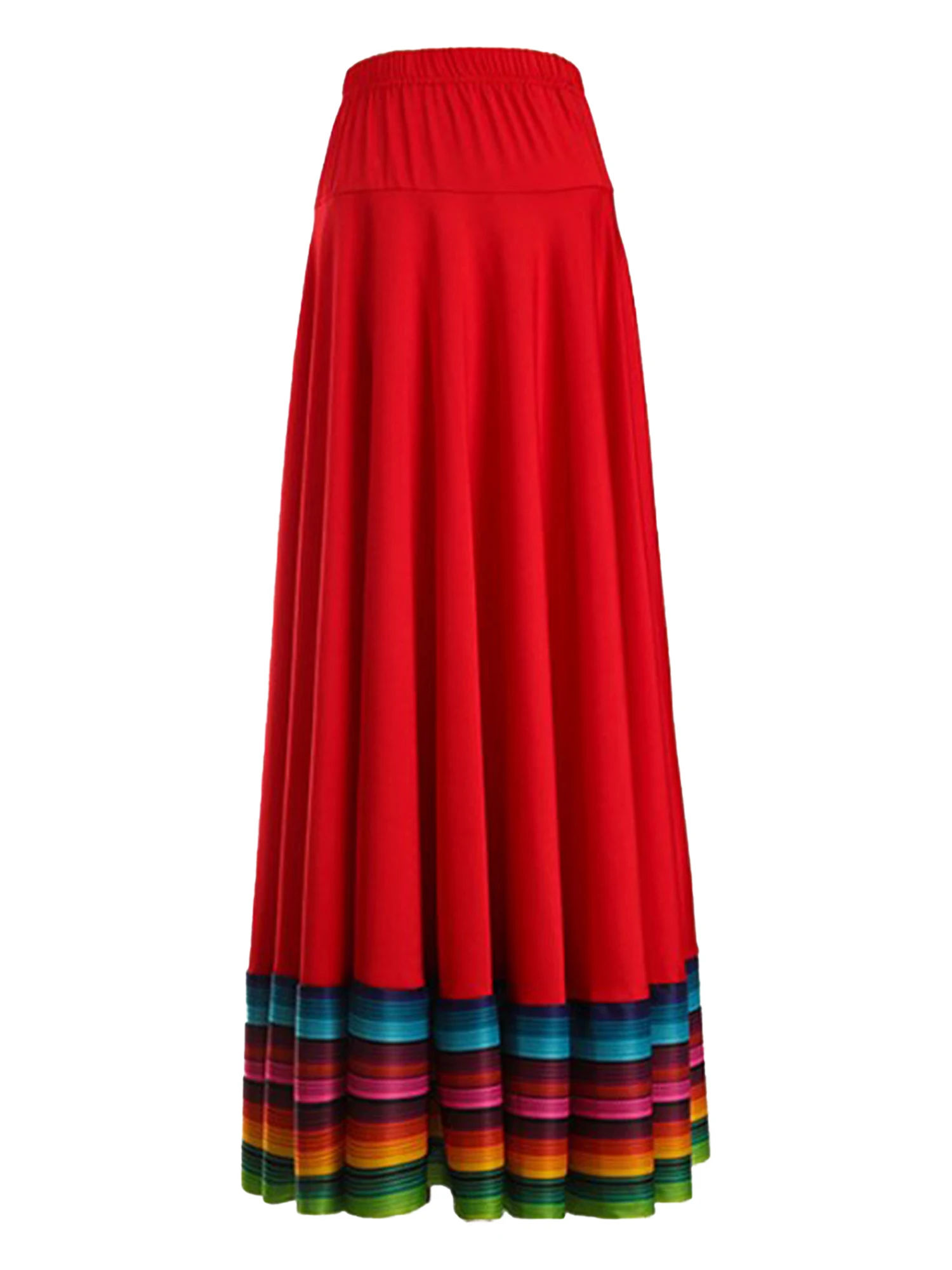 Mexican Spanish Folk Dance Skirt Long Skirt Big Swing Full Circle Colorful Stripe Waltz Ballroom Dancing Training Dress women dance skirt
