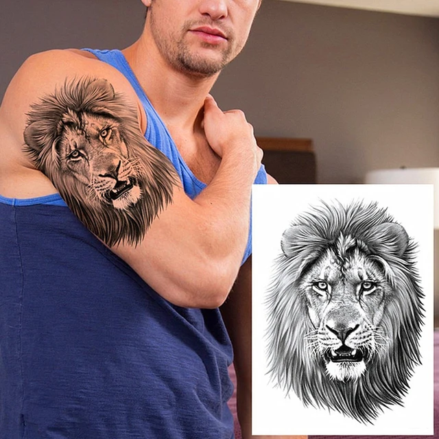 Tatouage autocollant temporaire, motif Lion noir, pour hommes et femmes, loup, tigre, Rose, imperméable, faux, Animal sauvage, Art corporel, transfert d'eau 6