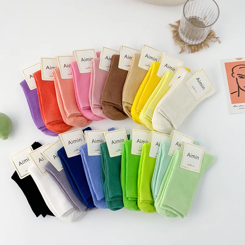 

5 pair Rainbow Color Women Socks Spring Autumn Japanese Cute Kawaii Long Socks For Girls Fashion Harajuku Calcetines