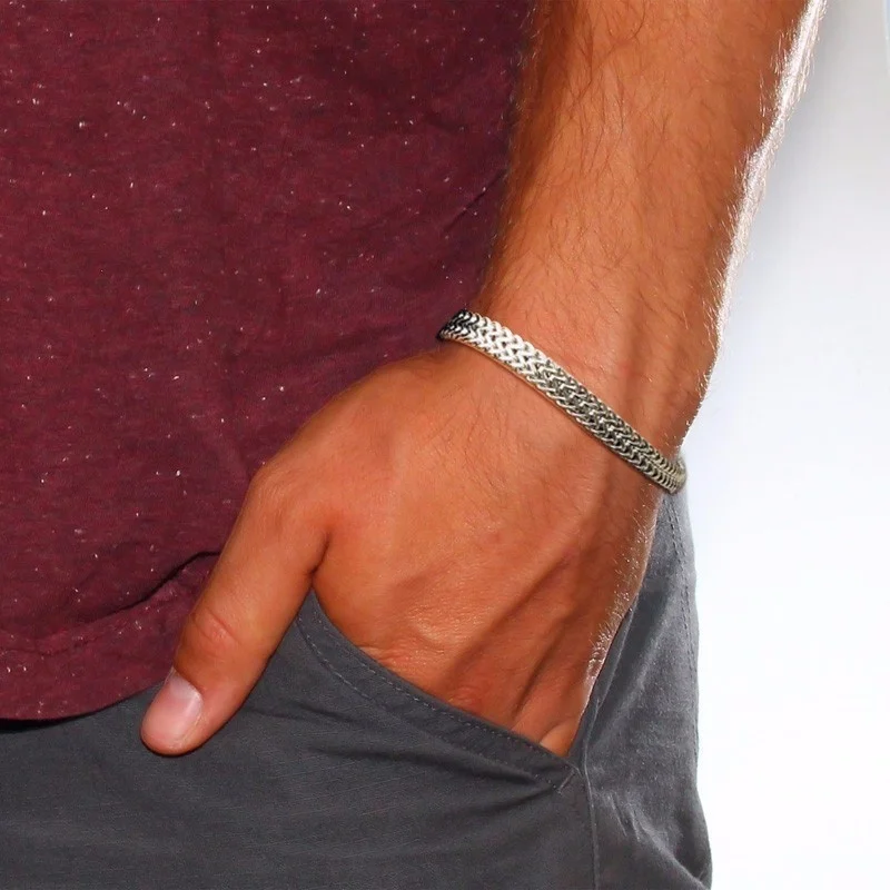 Chain Bracelet Stylish Stainless Steel Bali Foxtail Double Franco Link Chain Bracelets Armband Male Jewelry